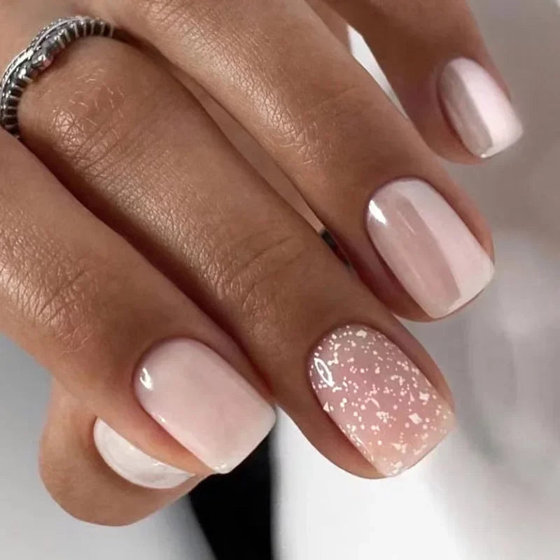 24pcs Shiny Pearl Wearable Short Square Simple Detachable Full Cover Tips False Fake Press on Nails