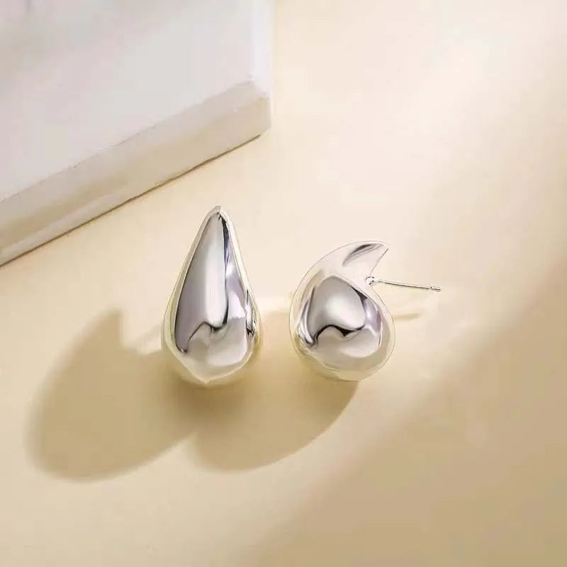 Vintage Fashion Metal Glossy Thick Chunky Teardrop Waterdrop Stud Gold Silver Women Earrings Gifts