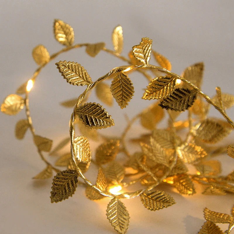 2M 20LED Gold Leaves Artificial Plant String Lights Christmas Birthday Party Home Garden Decoration