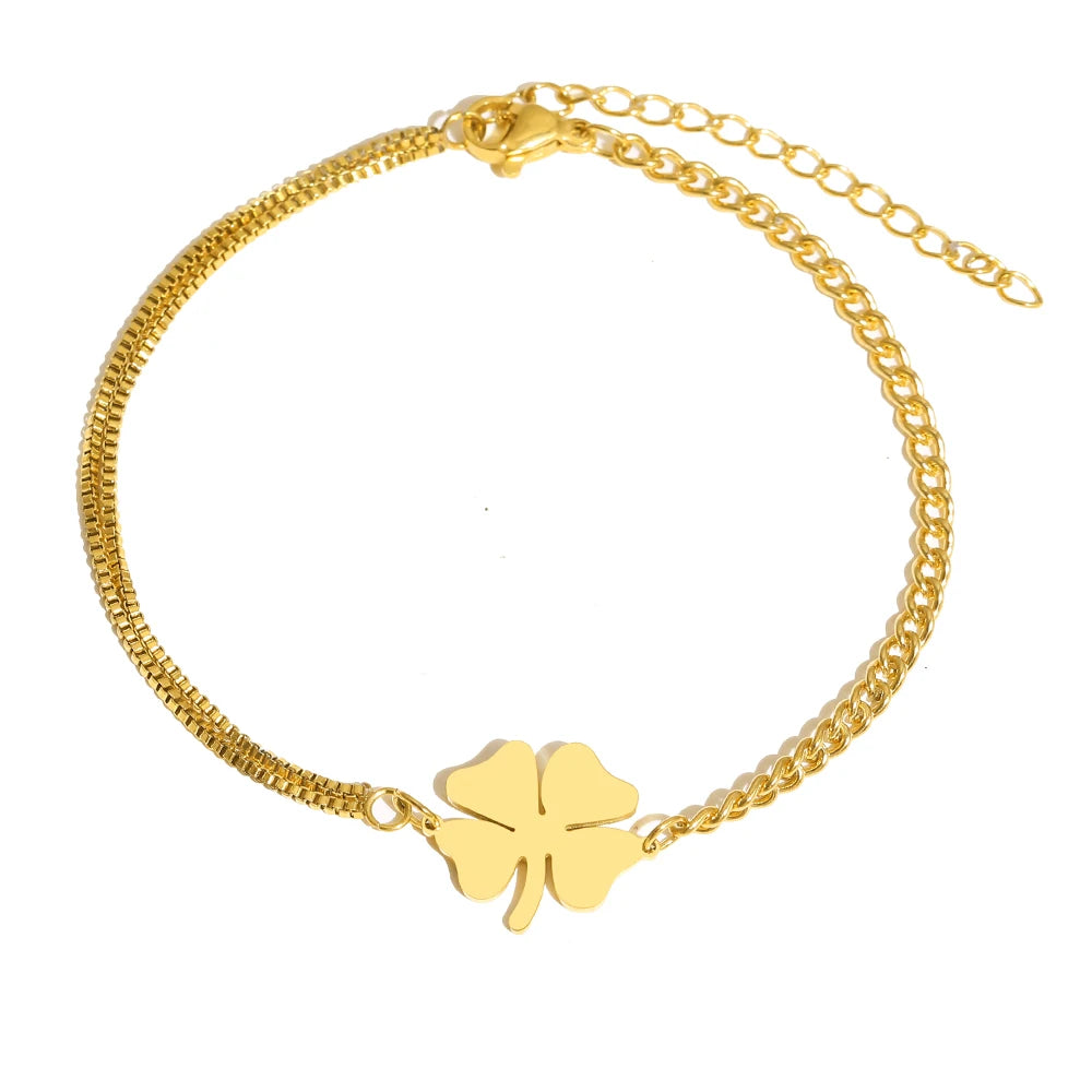 Classic Gold Silver Lucky Clovers Pendant Charm Hip Hop Women Bracelet Chain Jewelry Fall Gift