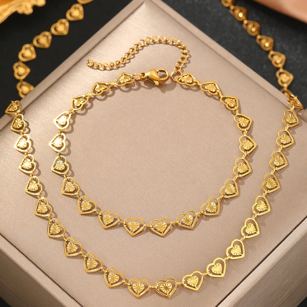 Novelty Twisted Heart Light Luxury High-end Sense Gold Silver Women Necklace Bracelet Jewelry Set