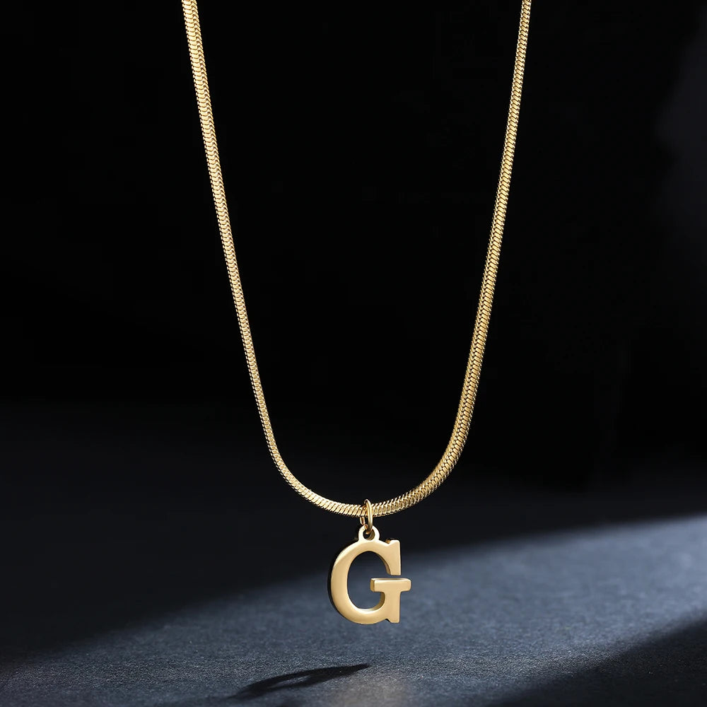 A-Z Alphabet Gold Stainless Steel Pendant Women Snake Chain Initial Letter Necklace Fall Jewelry