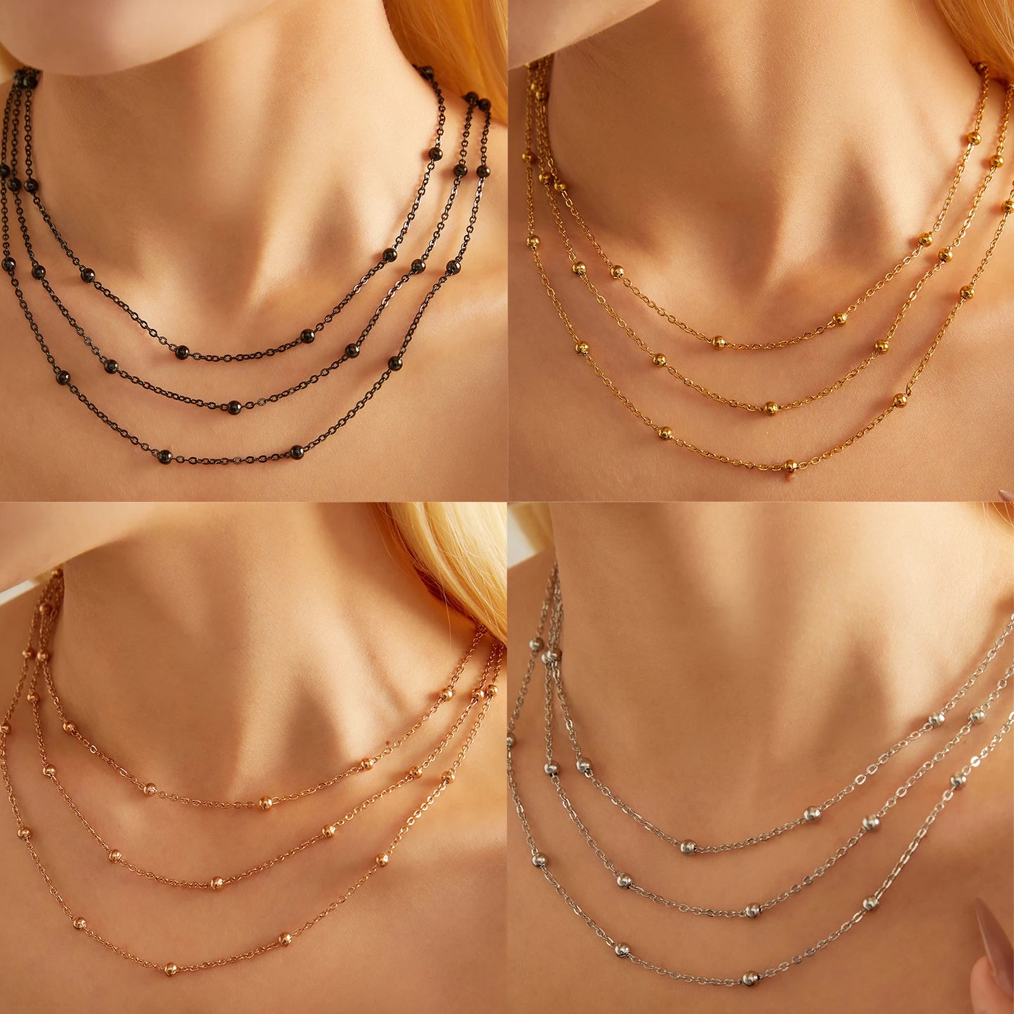 Stainless Steel Necklaces Women  Fashion New Multi-Layers Gold Bone Chain Necklace Jewelry Fall Gift