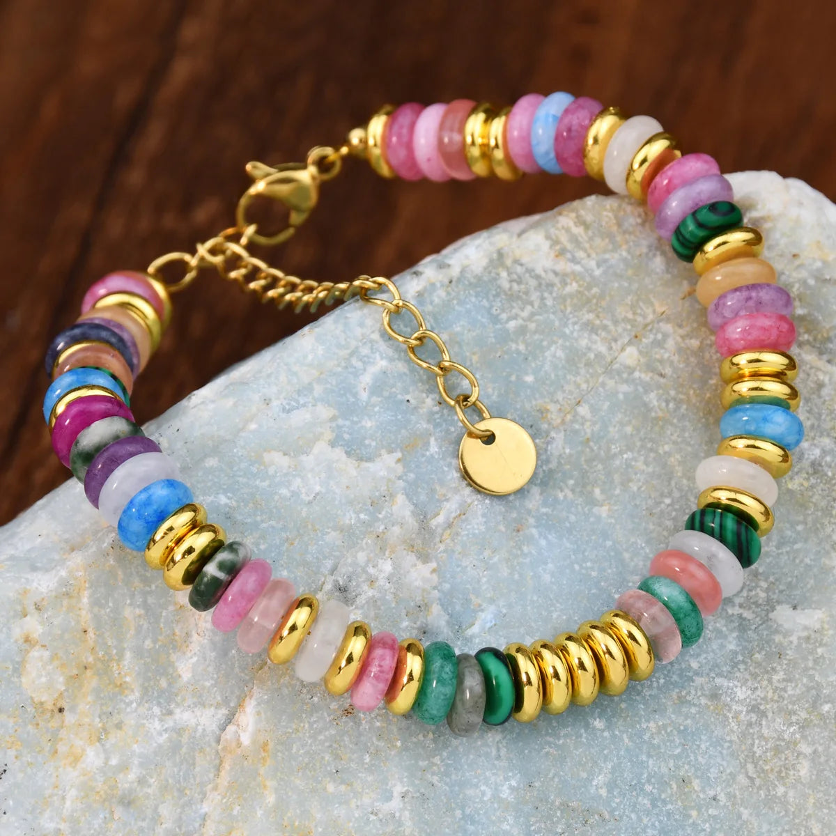 Natural Stone Colorful Mix-Gemstones Beaded Bohemian Sweet Cute Handmade Women Bracelet Jewelry Gift