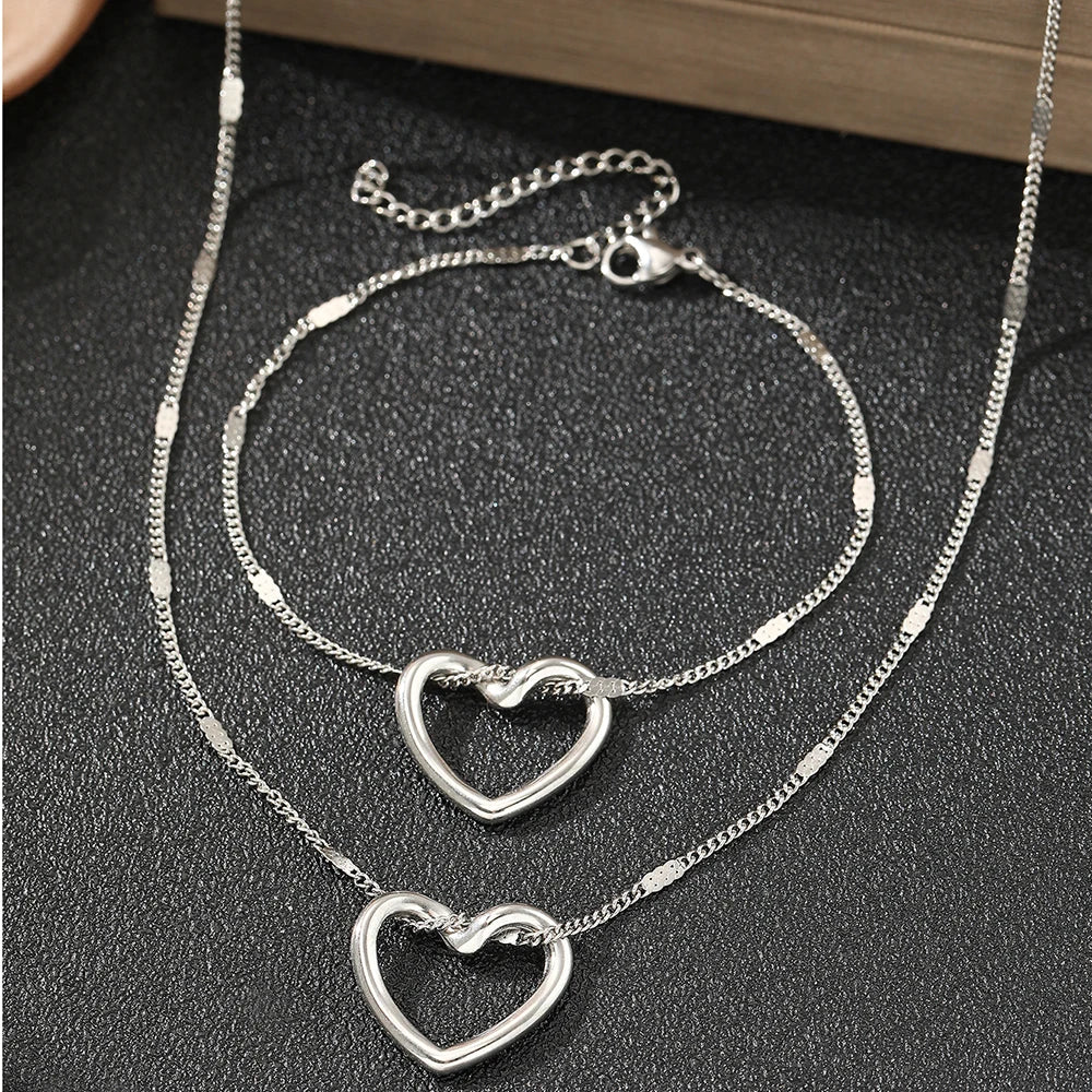 Novelty Twisted Heart Light Luxury High-end Sense Gold Silver Women Necklace Bracelet Jewelry Set