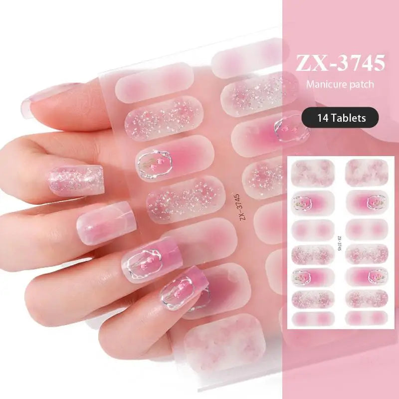 16/22 Tips 3D Nail Art Sticker Fall Christmas Snow Blue Diamonds Full Manicure DIY Nail Strips Decor