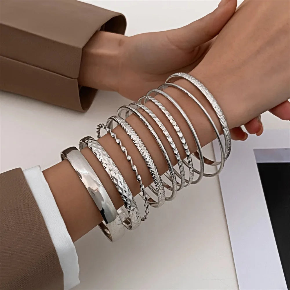 Fashion Twist Texture Jewelry Statement Streetwear Goth Gold Silver Women Men Bracelets Bangles Gift