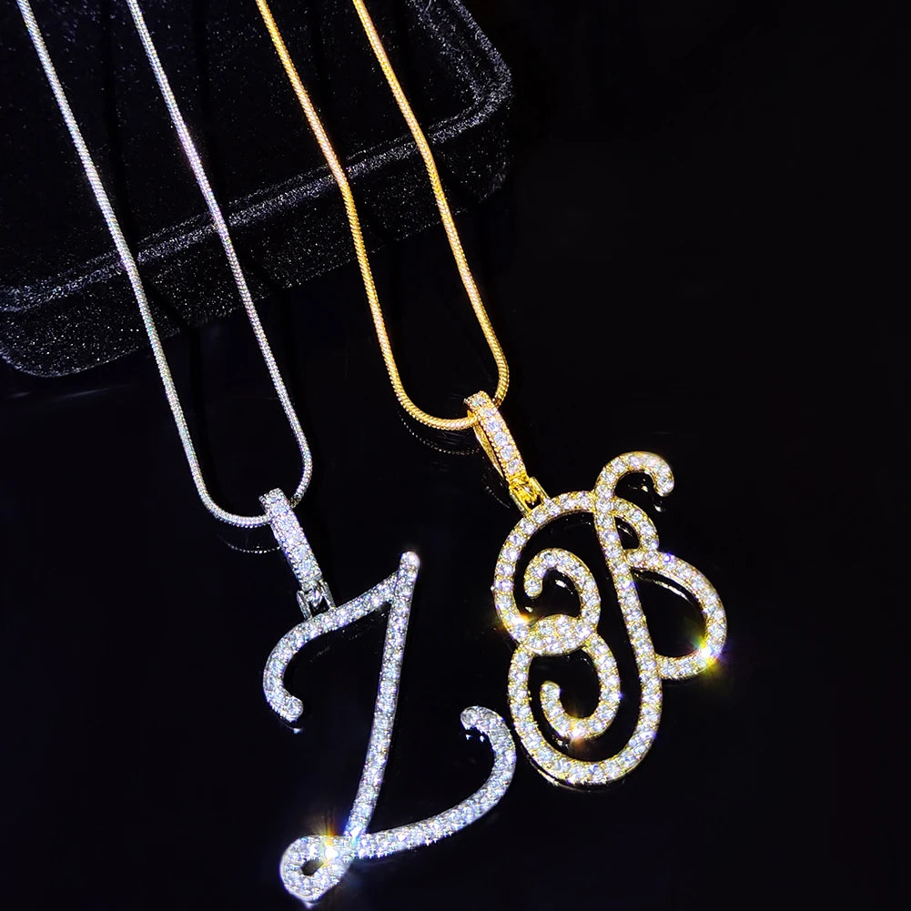 New A-Z Cursive Initial Letter Pendant Women Simple Rope Chain Necklace Fall Fashion Jewelry Gift