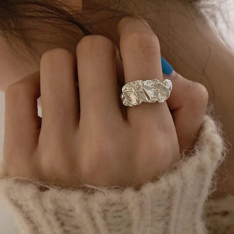 New Silver Women Fashion Creative Irregular Metal Geometric Creative Open Rings Jewelry Gift