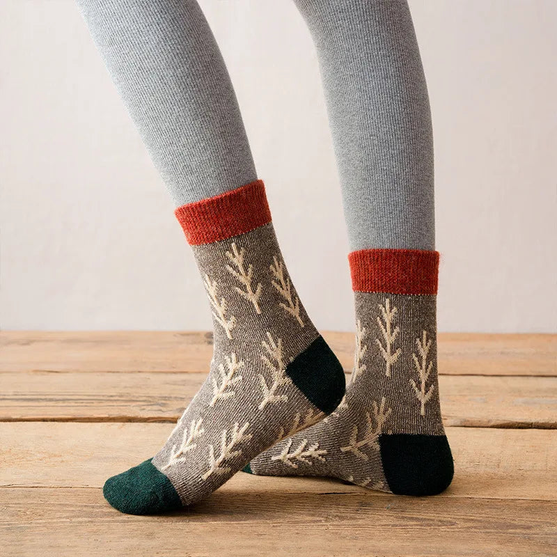 Korean Style Retro Wool Fall Socks Women Christmas Sapling Kawaii Funny Woman Socks for Female Gifts