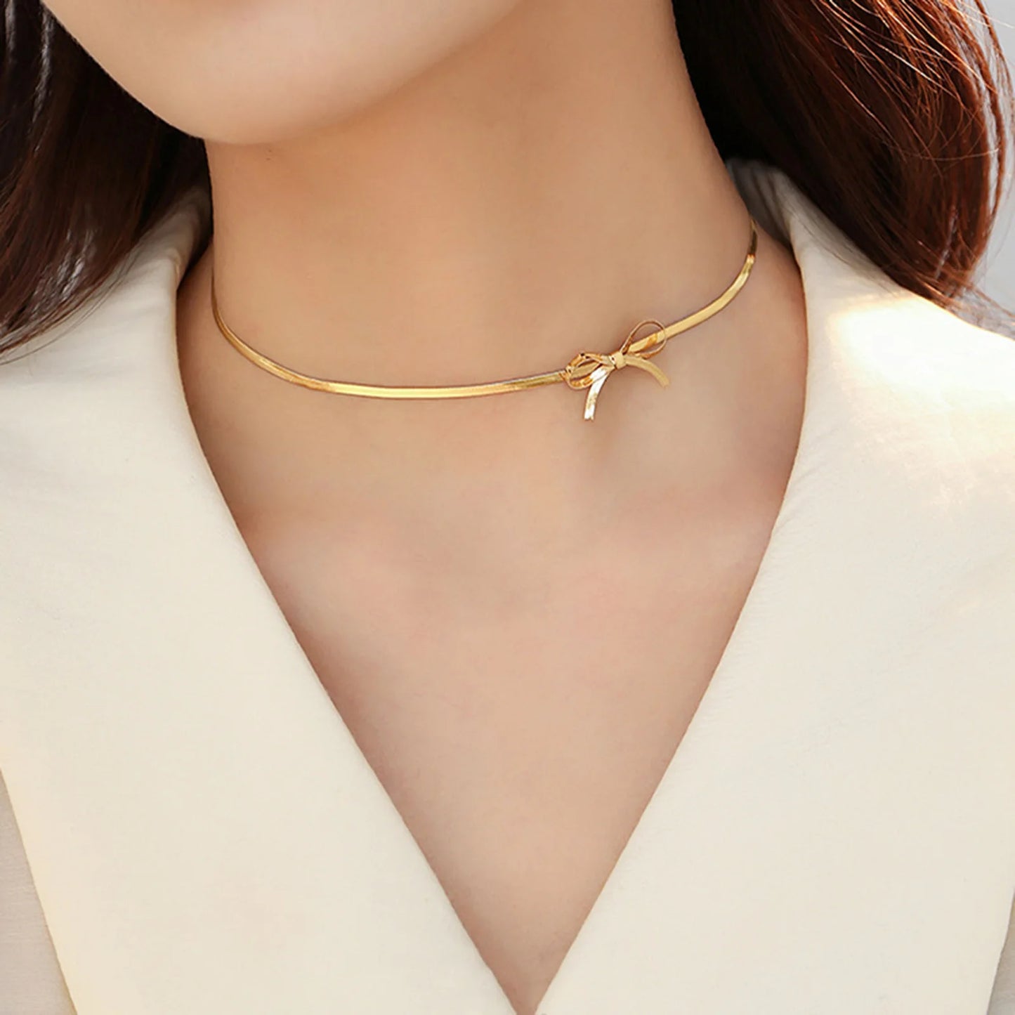 Bowknot Butterfly Bow Fashion Elegant Gold Silver Women Snake Chain Necklace Choker Jewelry Gifts