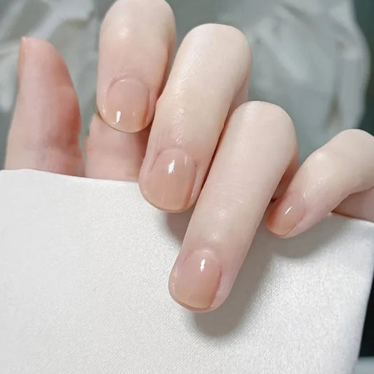 24pcs Simple Square Jelly Glue Gradient French Press on Fake False Nails Short Full Cover Nail Tips