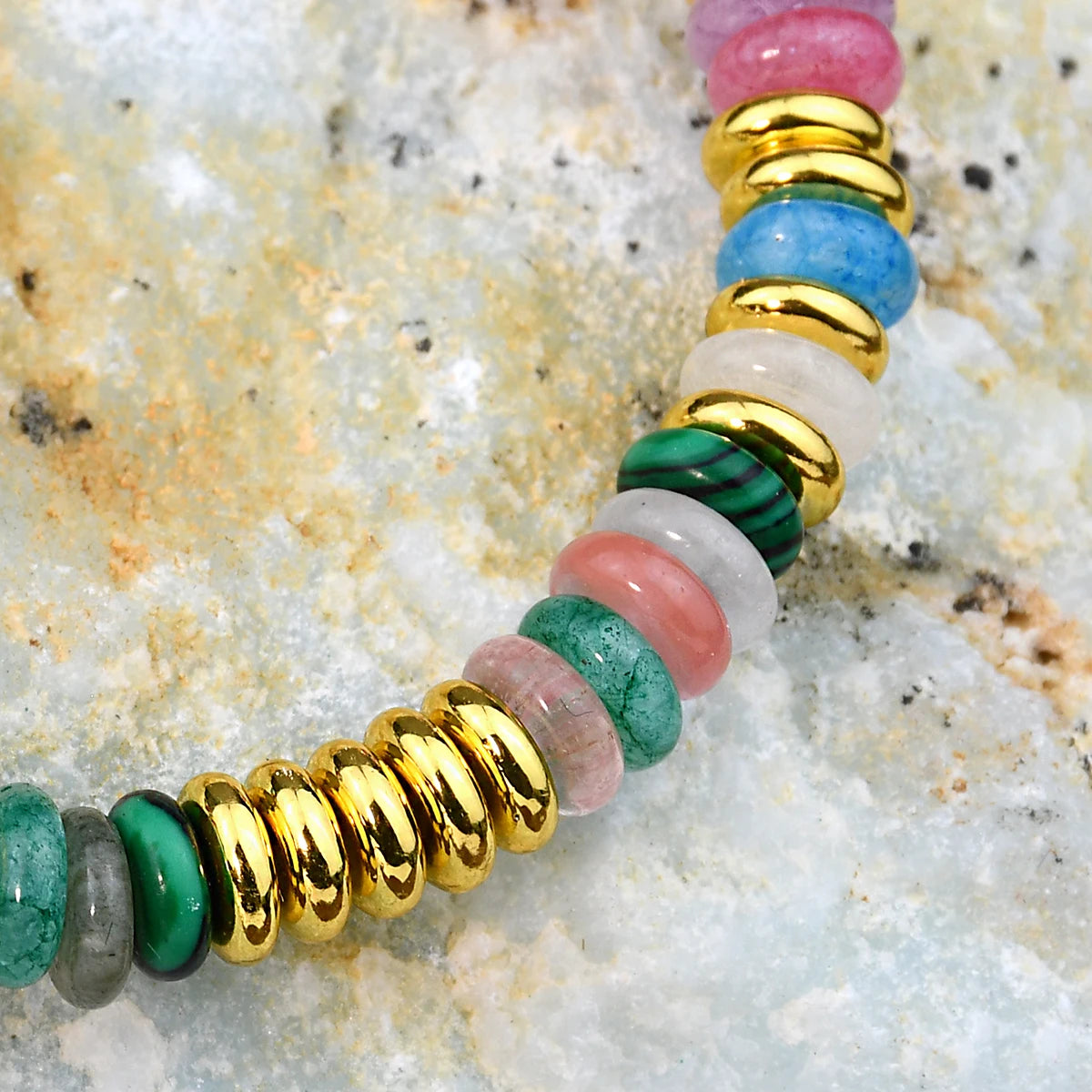 Natural Stone Colorful Mix-Gemstones Beaded Bohemian Sweet Cute Handmade Women Bracelet Jewelry Gift