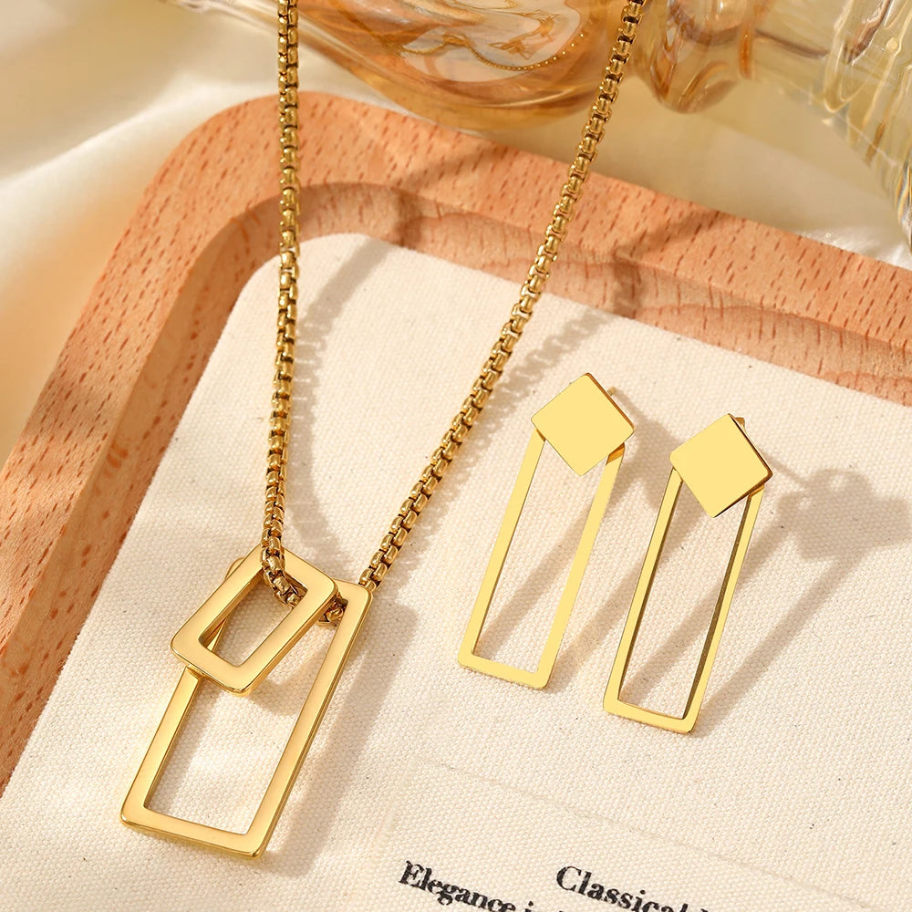 Minimalist Geometries Hollow New Senior Charm Gold Silver Women Earrings Necklaces Jewelry Set Gifts