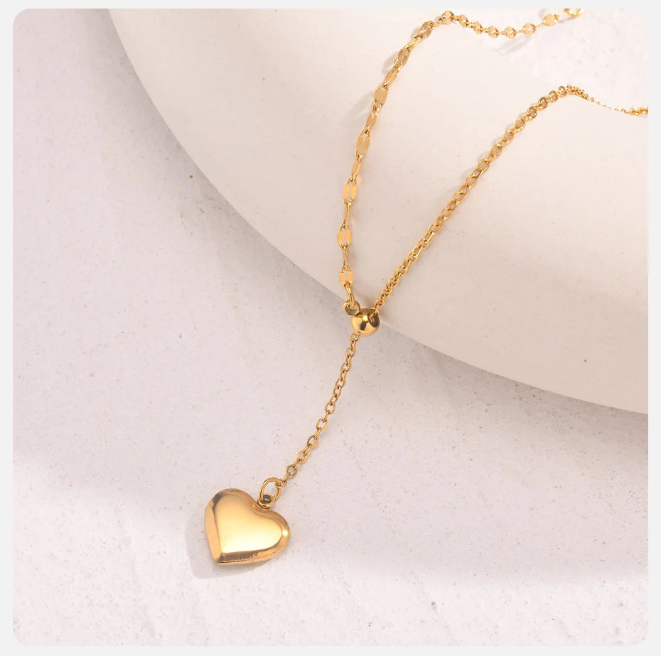 Women Love Heart Pendant Charm Dainty Minimalist Metal Sexy Y Gold Necklace Collar Fall Jewelry Gift