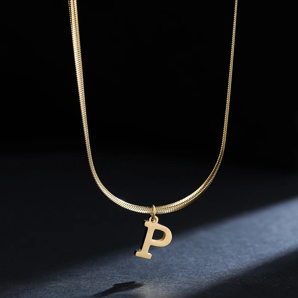 A-Z Alphabet Gold Stainless Steel Pendant Women Snake Chain Initial Letter Necklace Fall Jewelry