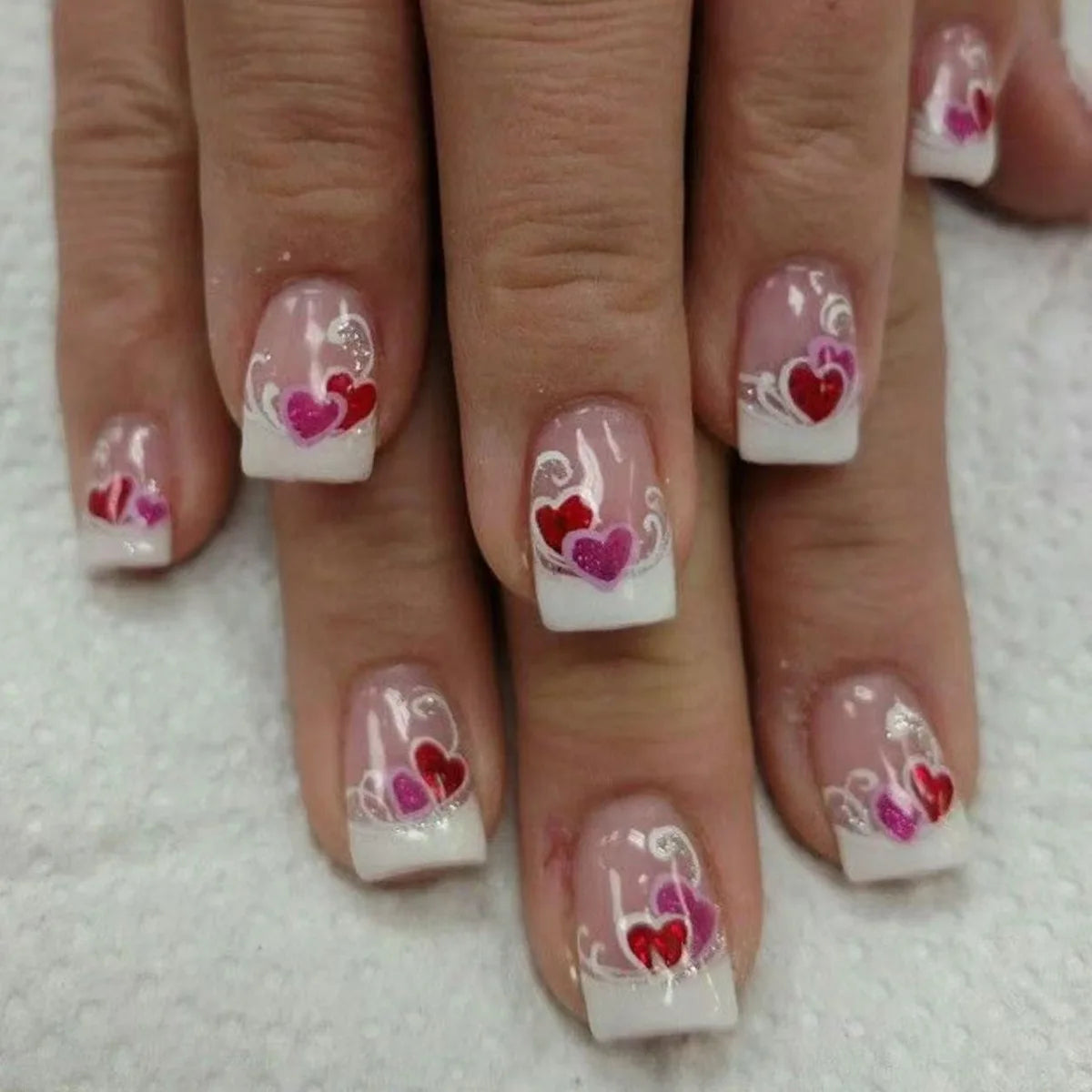 24pcs Simple Square Jelly Glue Gradient French Press on Fake False Nails Short Full Cover Nail Tips