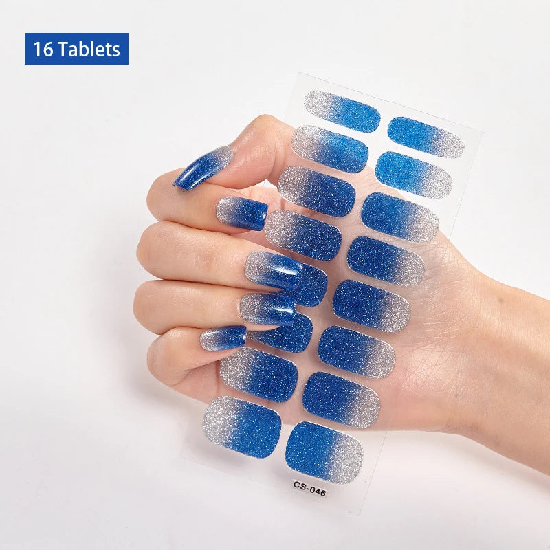 16/22 Tips 3D Nail Art Sticker Fall Christmas Snow Blue Diamonds Full Manicure DIY Nail Strips Decor