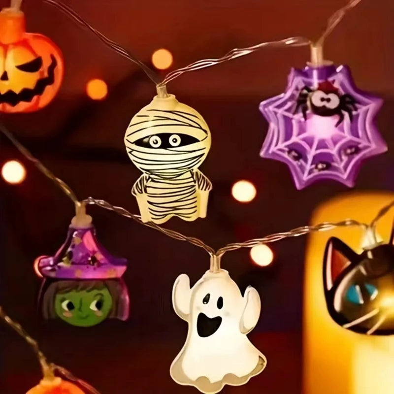 Halloween Party LED String Hanging Lights Pumpkin Ghost Spider Web Halloween Home Decoration Props