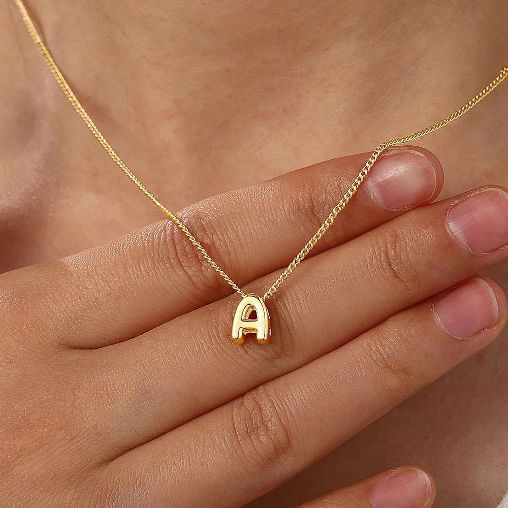 Dainty Mini Bubble Letter Gold Balloon Initial Tiny Small Pendant Necklaces Women Jewelry Gifts