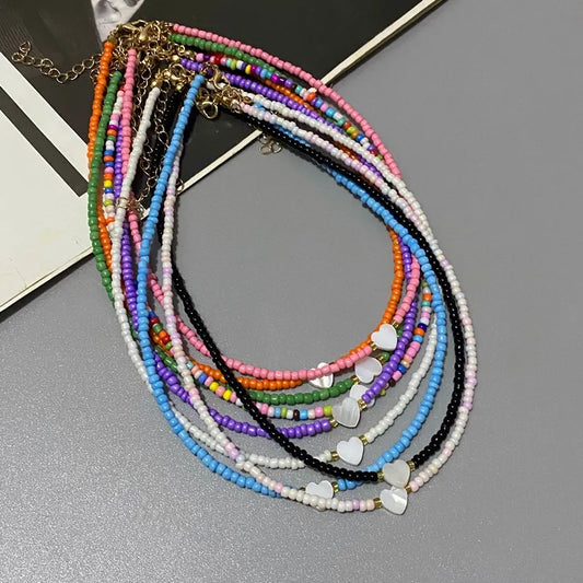 Colorful Seed Beads Love Heart Collar Choker Necklace Female Girl Fall Winter Spring Summer Jewelry