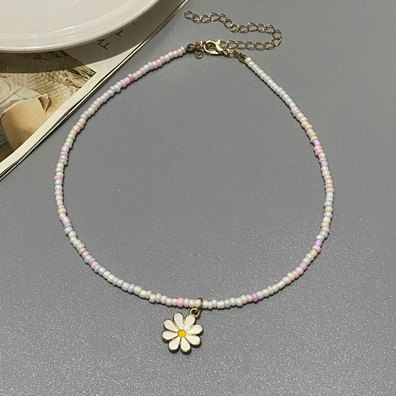 New Fashion Colorful Seed Beads Flower Pendant Collar Women Choker Necklace Jewelry Gift