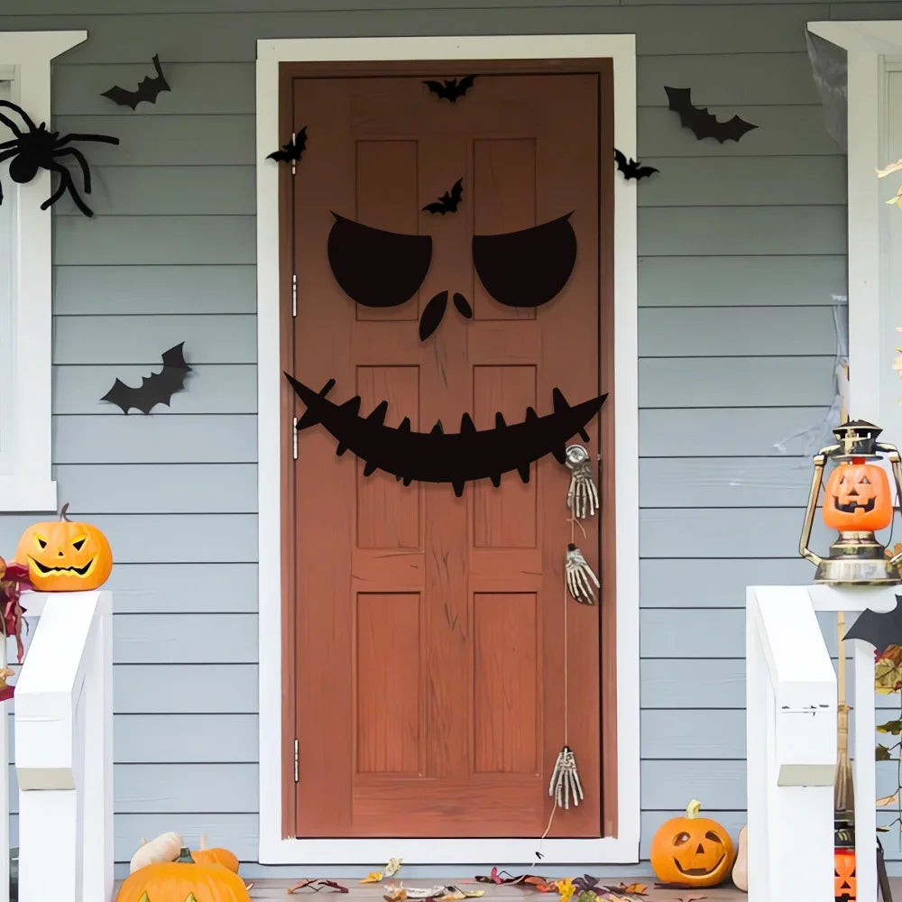 Black Halloween Home Decor Skeleton Hand Pumpkin Ghost Party Scar Mouth Wall Door Wall Sticker