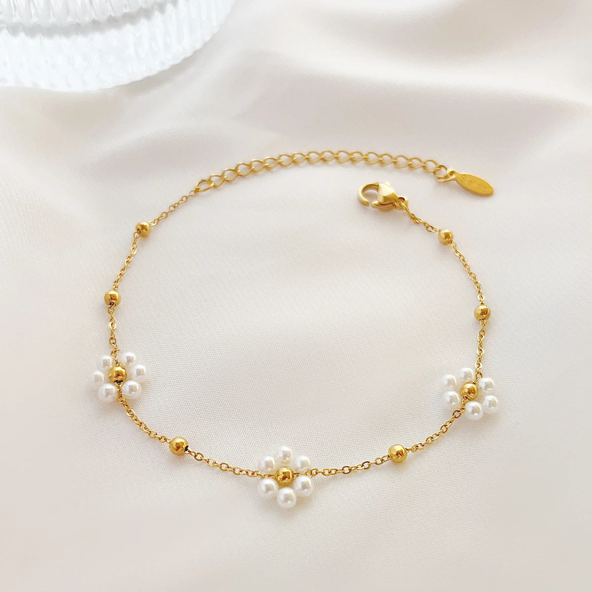 Bohemia Handmade Pearl White Flowers Charm Necklace Bracelet Jewelry Set Women Gold Beads Chain Gift