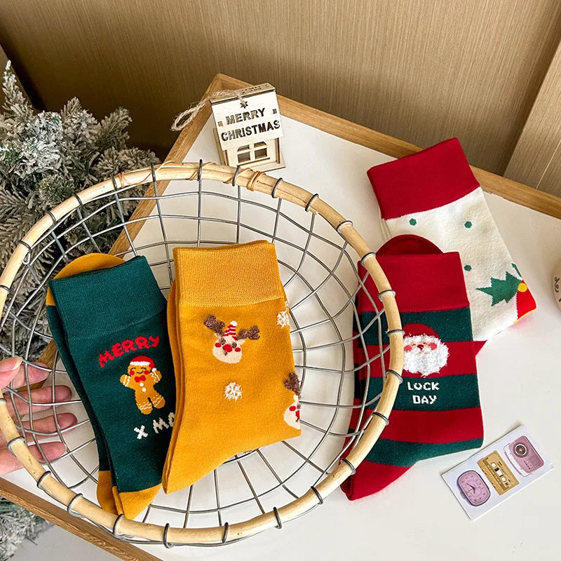 New Christmas Cute Funny Santa Claus Snowman Kawaii Cartoon Animal Fall Women Girl Socks Novel Gift