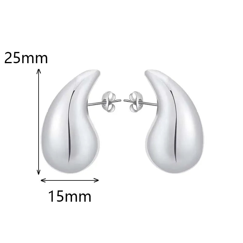 Vintage Fashion Metal Glossy Thick Chunky Teardrop Waterdrop Stud Gold Silver Women Earrings Gifts