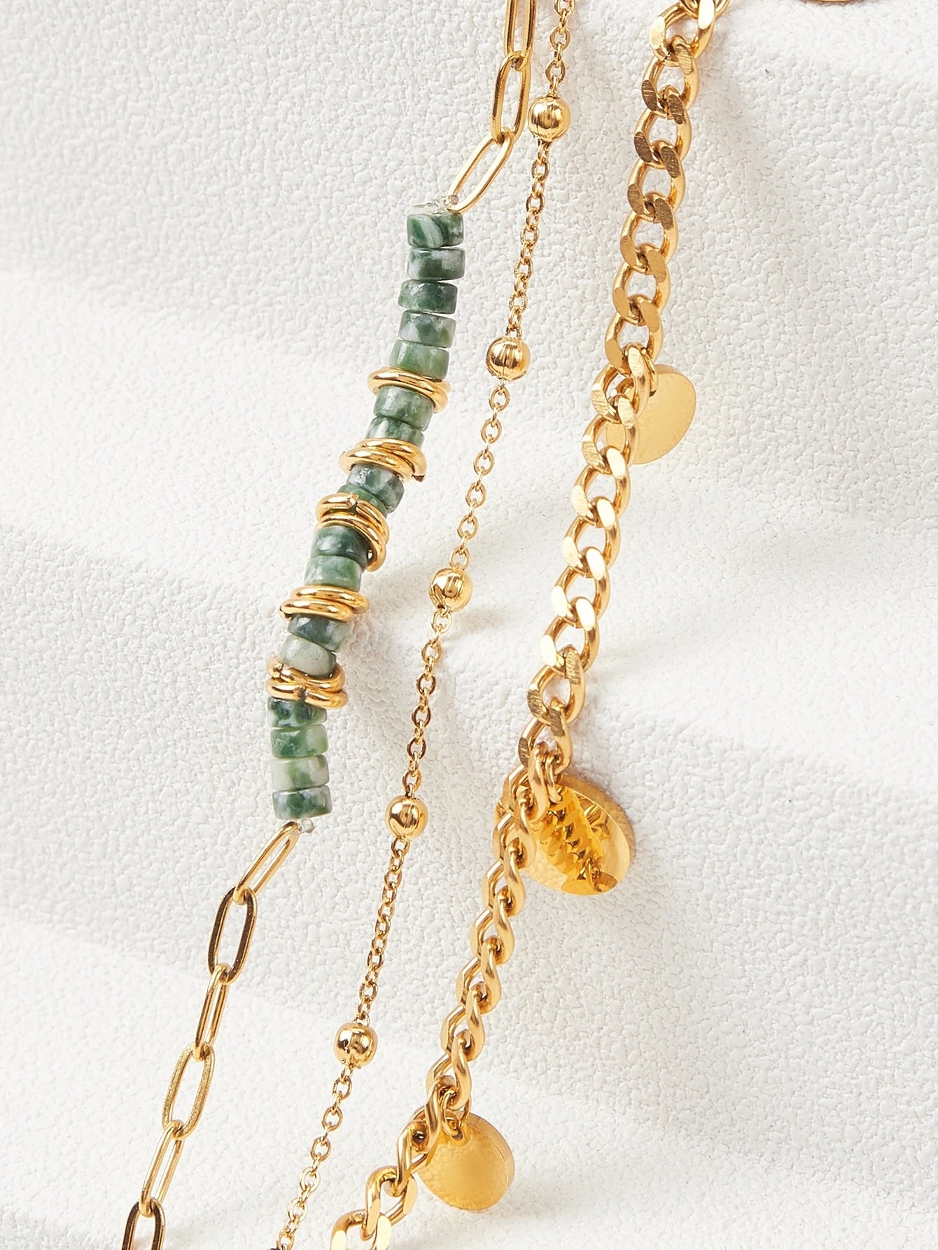 Green Natural Stone Bead Layered Chain Charm Pendant Gold Plated Women Bracelet Jewelry Gift