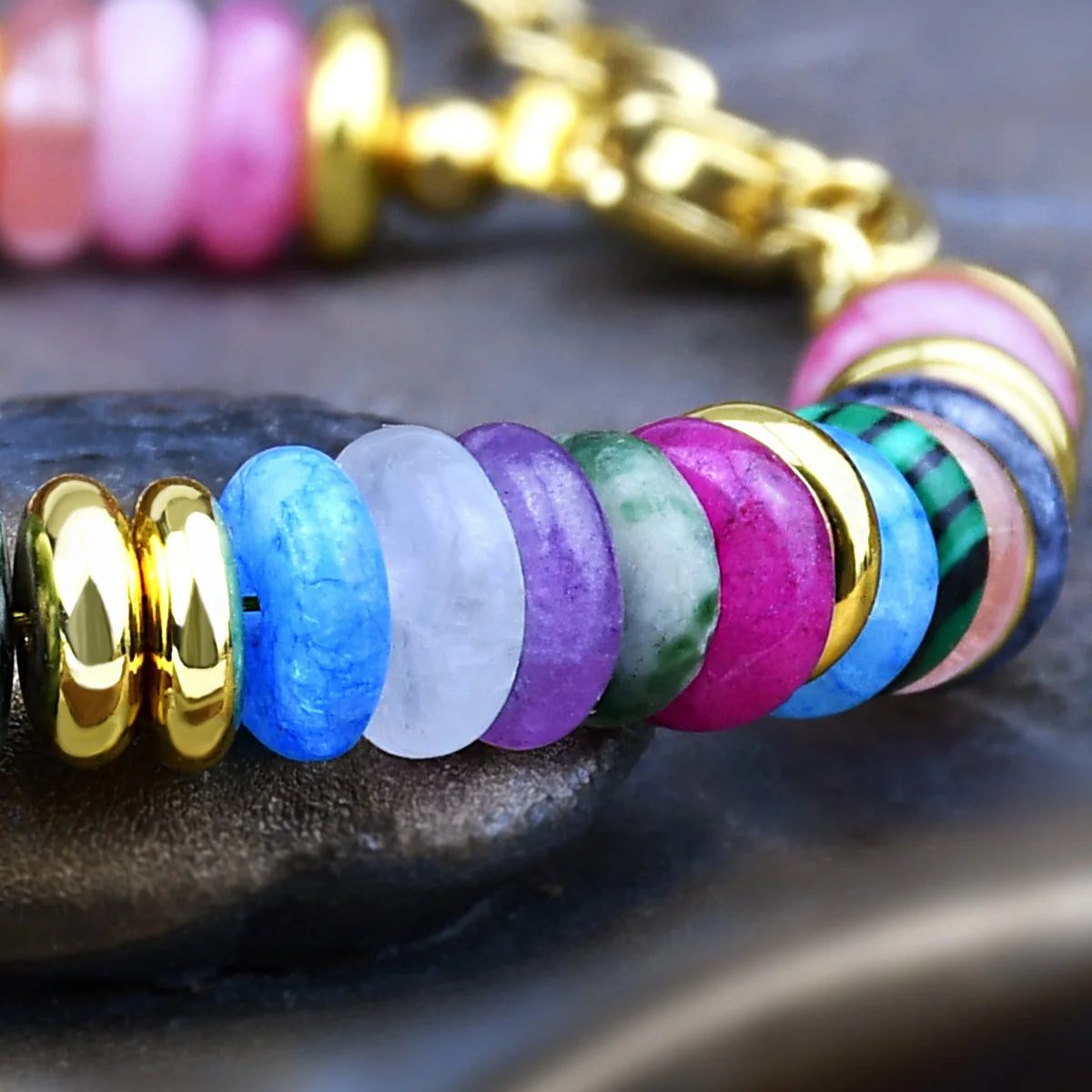 Natural Stone Colorful Mix-Gemstones Beaded Bohemian Sweet Cute Handmade Women Bracelet Jewelry Gift