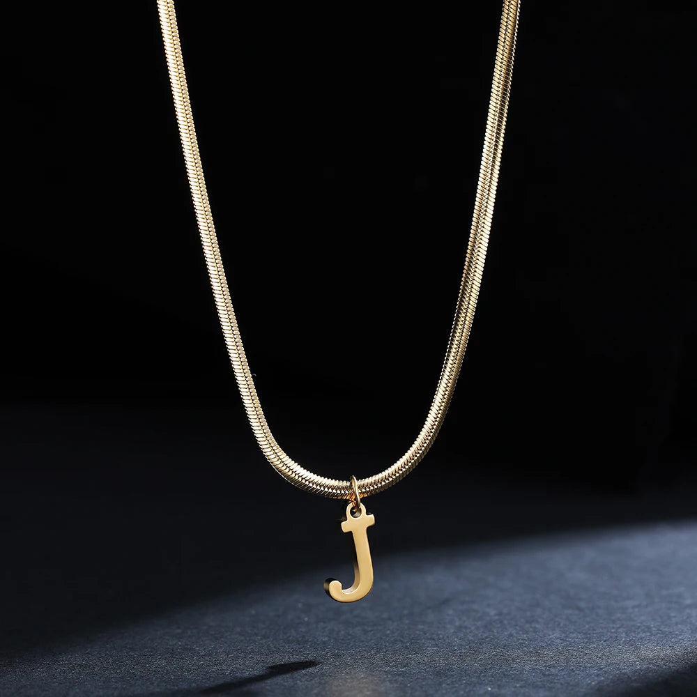 A-Z Alphabet Gold Stainless Steel Pendant Women Snake Chain Initial Letter Necklace Fall Jewelry