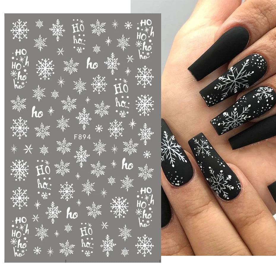 3D Snowflake White Christmas Designs Geometric Lines Foils Fall Nail Decorations Stickers Art Decals