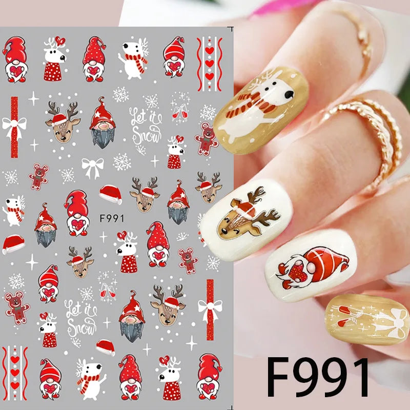 Cartoon 3D Santa Claus Snowman Christmas Relief Snowflakes Leaves Fall Nail Art Decoration Stickers