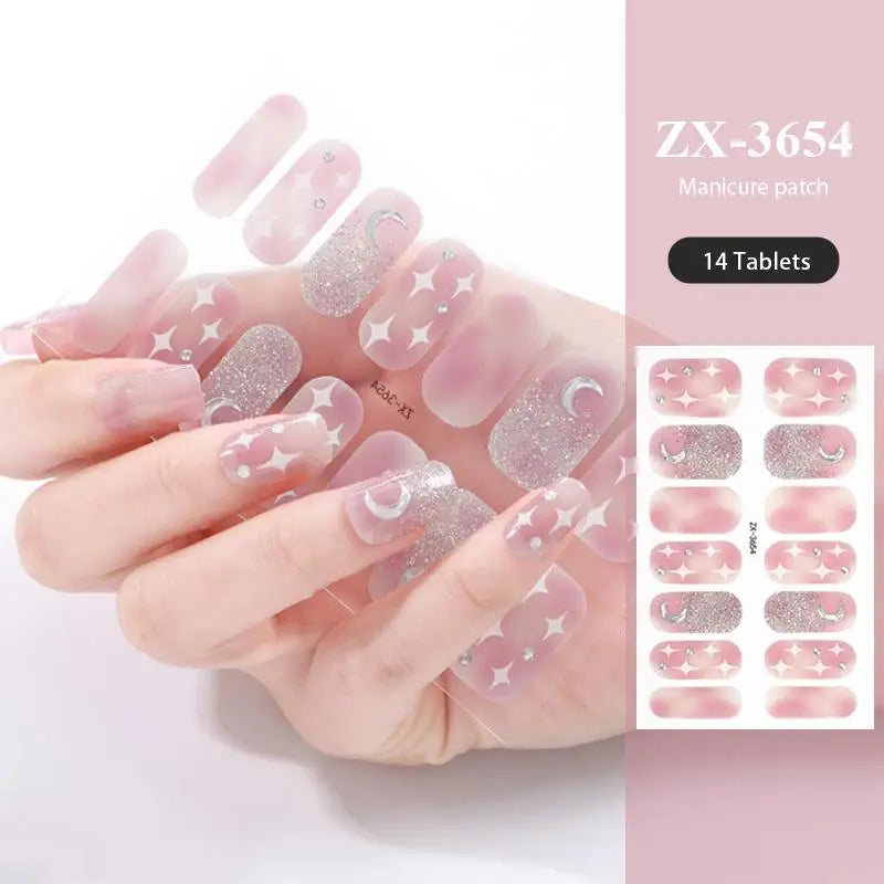 16/22 Tips 3D Nail Art Sticker Fall Christmas Snow Blue Diamonds Full Manicure DIY Nail Strips Decor