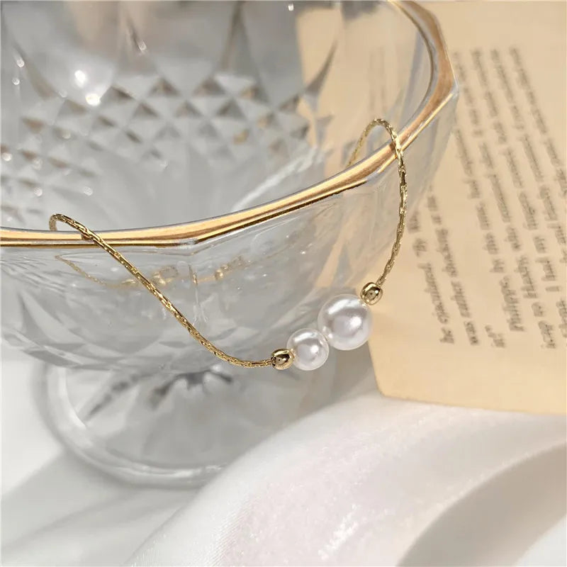 Elegant Pearl Pendent Women Girls Simple Stainless Steel Chain Adjustable Bracelets Fall Jewelry