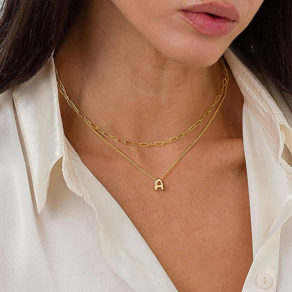 Dainty Mini Bubble Letter Gold Balloon Initial Tiny Small Pendant Necklaces Women Jewelry Gifts