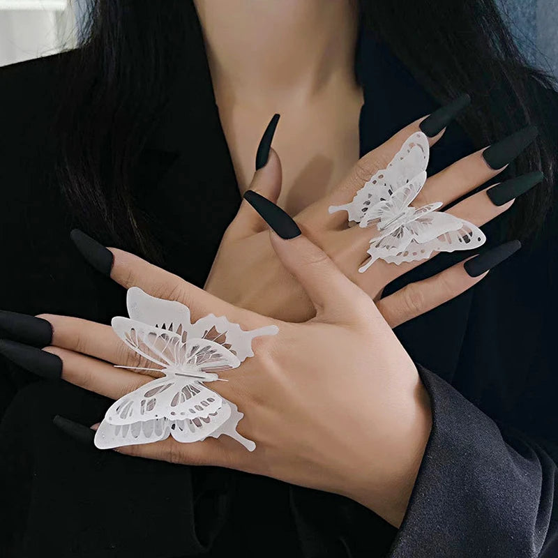 Punk 3D Large Butterfly Women Fashion Exaggerated Adjustable Gothic Rings Halloween Fall Jewelry