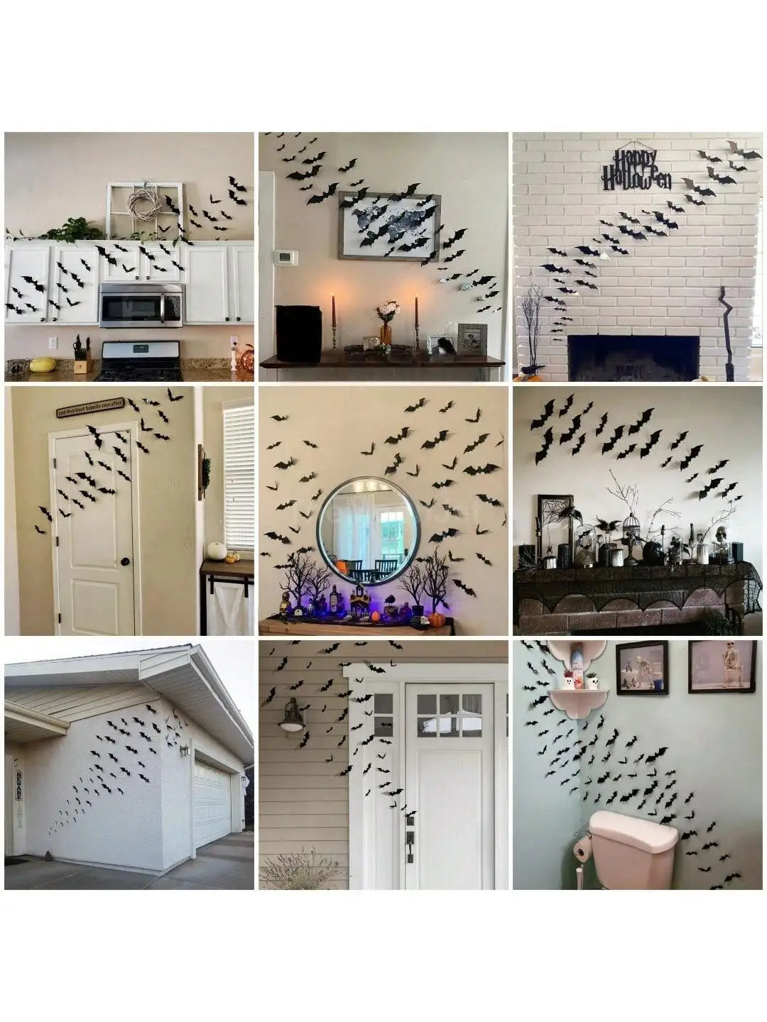 60pcs 3D Waterproof Black Bats Wall Decor Halloween Decor Home Decor Gifts