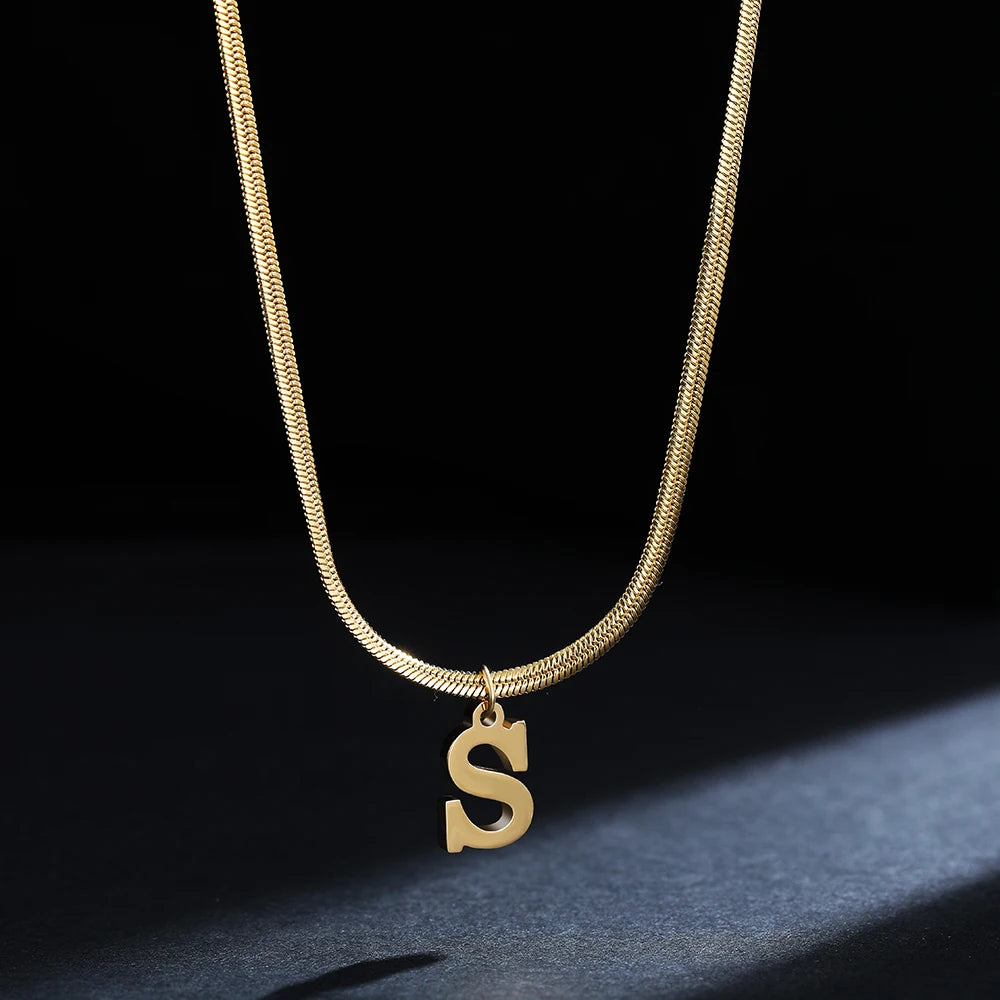 A-Z Alphabet Gold Stainless Steel Pendant Women Snake Chain Initial Letter Necklace Fall Jewelry