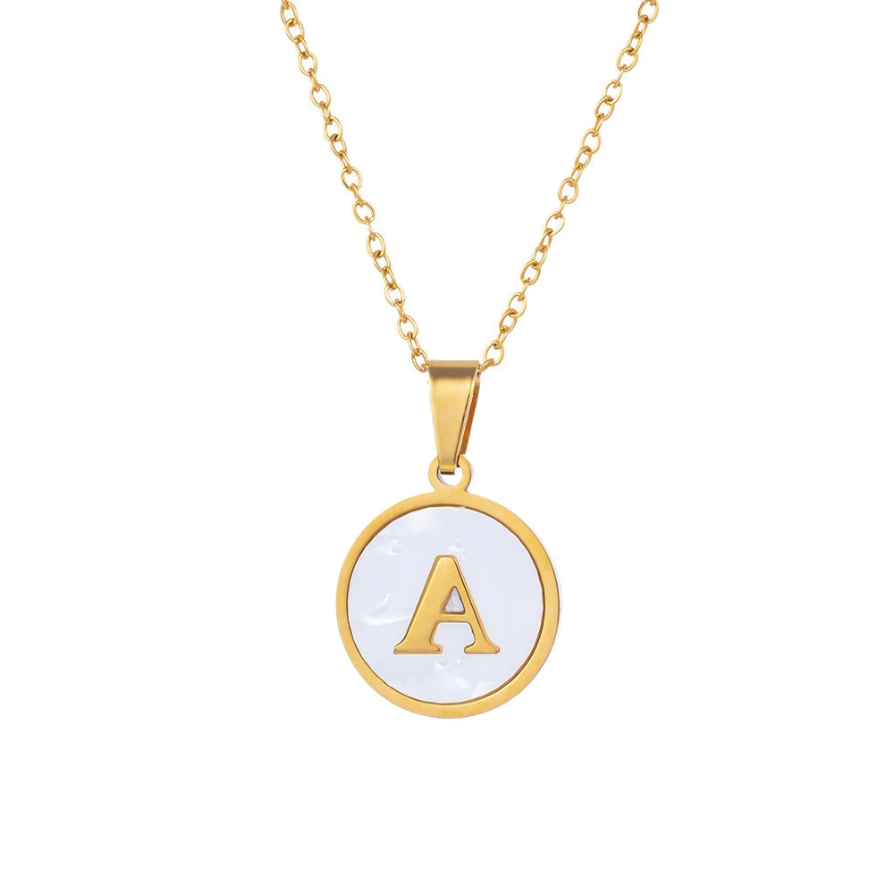 Fashion Shell A-Z 26 Alphabet Letters Pendant Necklace Women Round Chain Fall Jewelry Simple Design