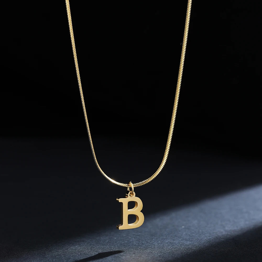 A-Z Alphabet Gold Stainless Steel Pendant Women Snake Chain Initial Letter Necklace Fall Jewelry