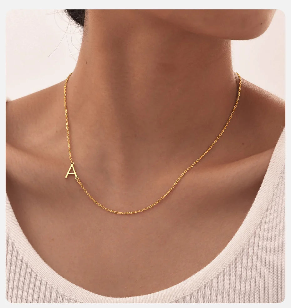 Personality Slide Initial Letters A-Z Capital Alphabet Women Girls Charm Pendant Gold Necklace Gift