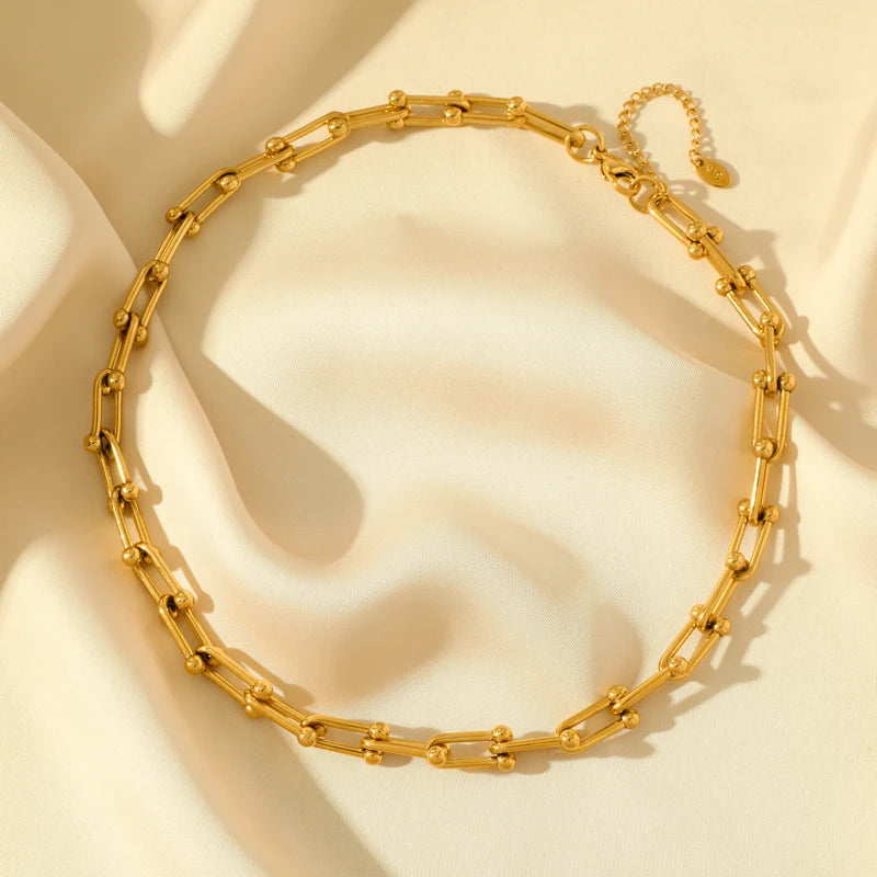 Gold Color Thick Chain Necklace Bracelet Women Girl New Fashion Jewelry Set Fall Gift