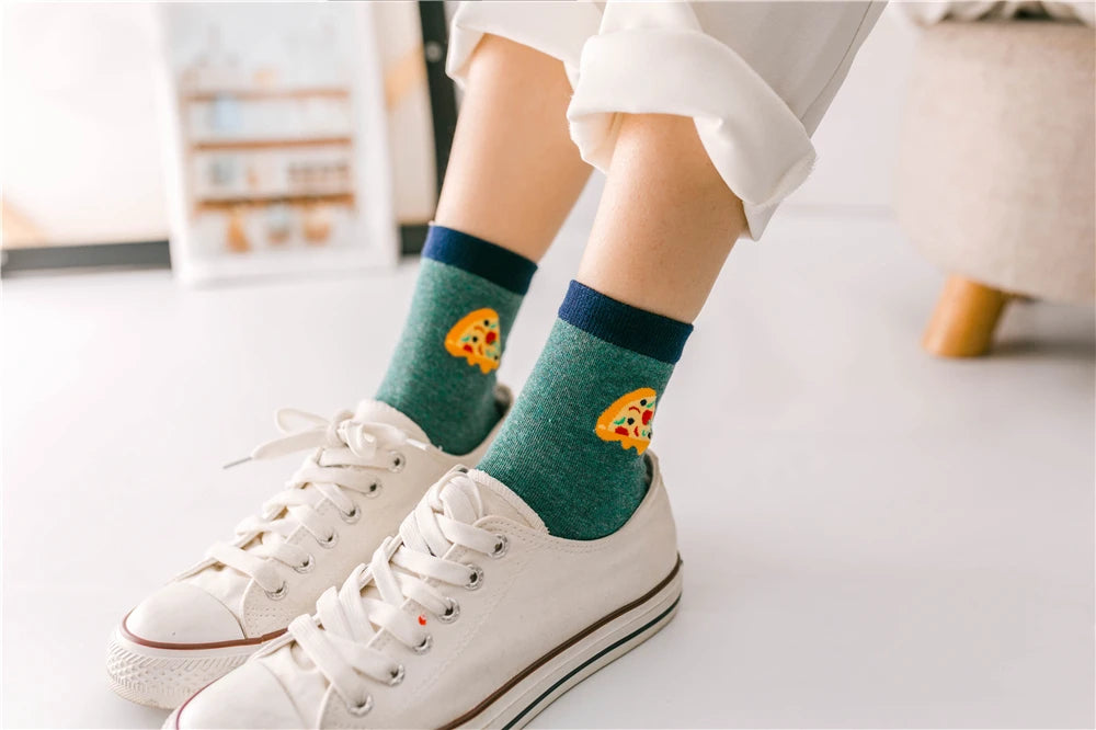 New Women Cartoon Burger Fries Pizza Cola Ice Cream Cake Patterned Funny Unisex Socks Christmas Gift