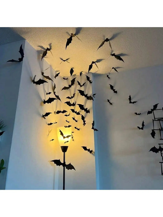 60pcs 3D Waterproof Black Bats Wall Decor Halloween Decor Home Decor Gifts