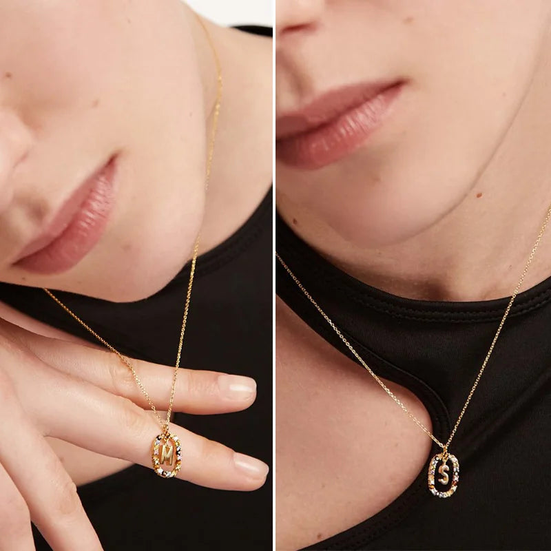 Hot Selling Gold Color Zircon Long Necklace 26 English A-Z Letter Pendant Exquisite Fall Jewelry