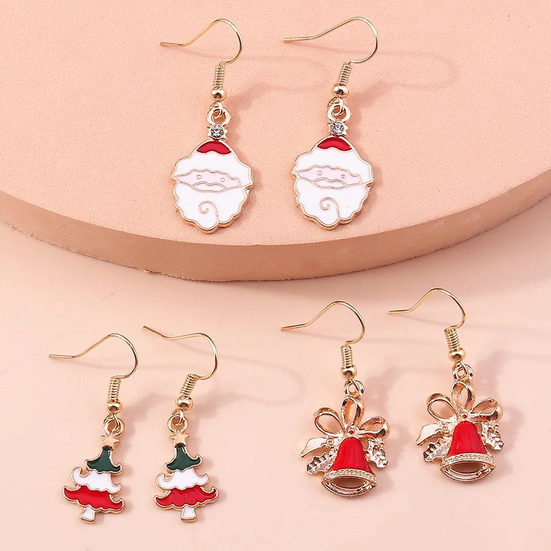 New Fashion Merry Christmas Tree Deer Santa Drop Dangle Beads Gold Women Earrings Jewelry Gifts