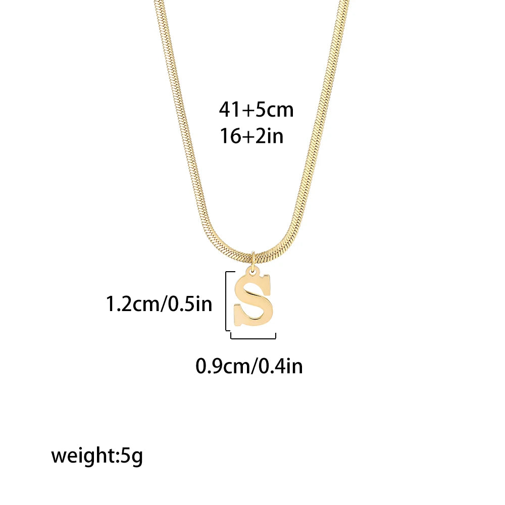 A-Z Alphabet Gold Stainless Steel Pendant Women Snake Chain Initial Letter Necklace Fall Jewelry